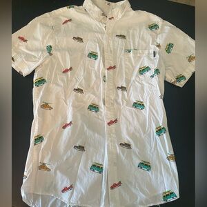 White Shirt with Colorful Car Print